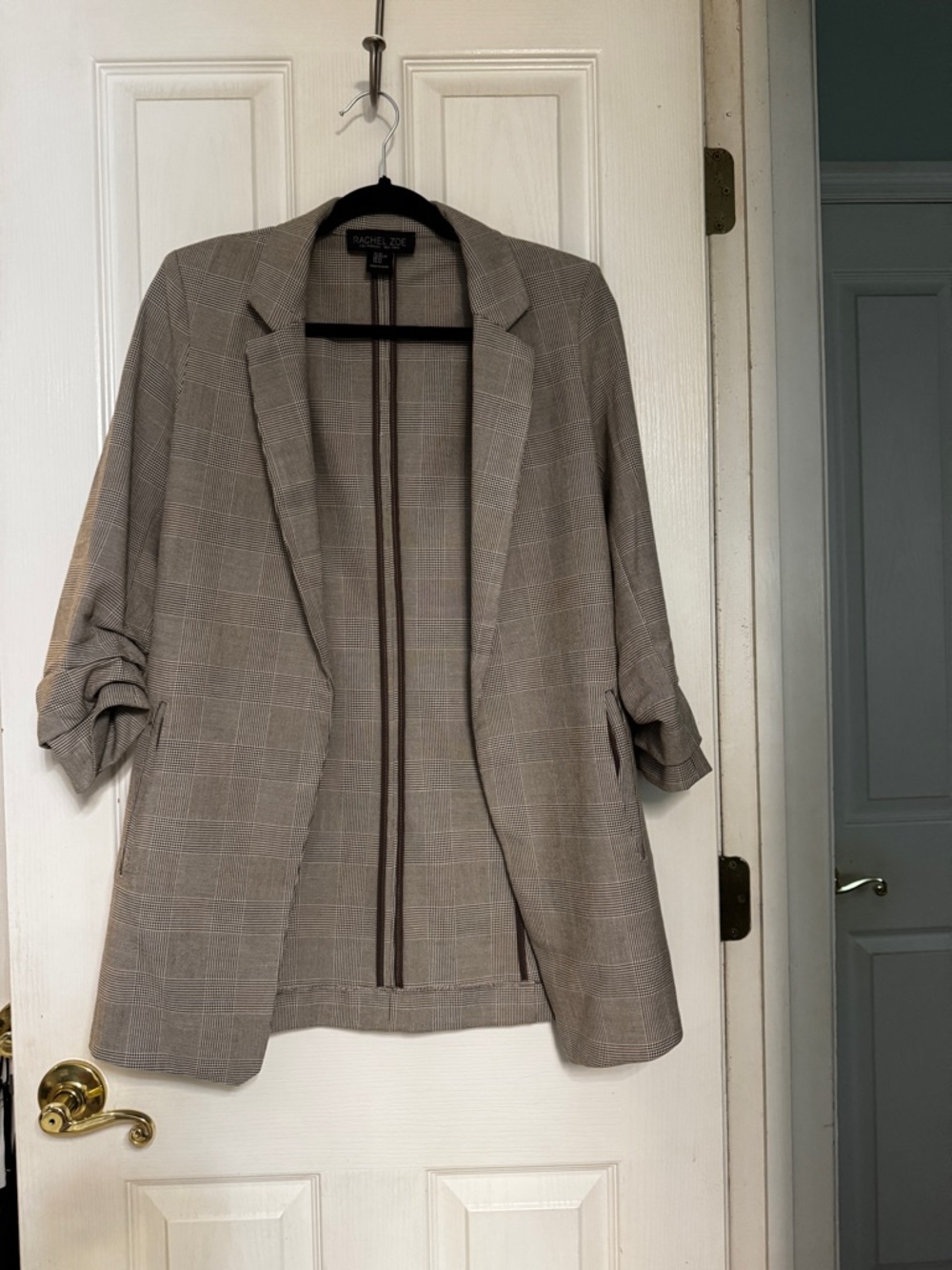 Rachel Zoe Gray Plaid Open-Front Blazer - Picture 2 of 5
